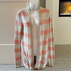 THEORY Darling Open Knit Coral & Cream Oprn Front Cardigan Sz M